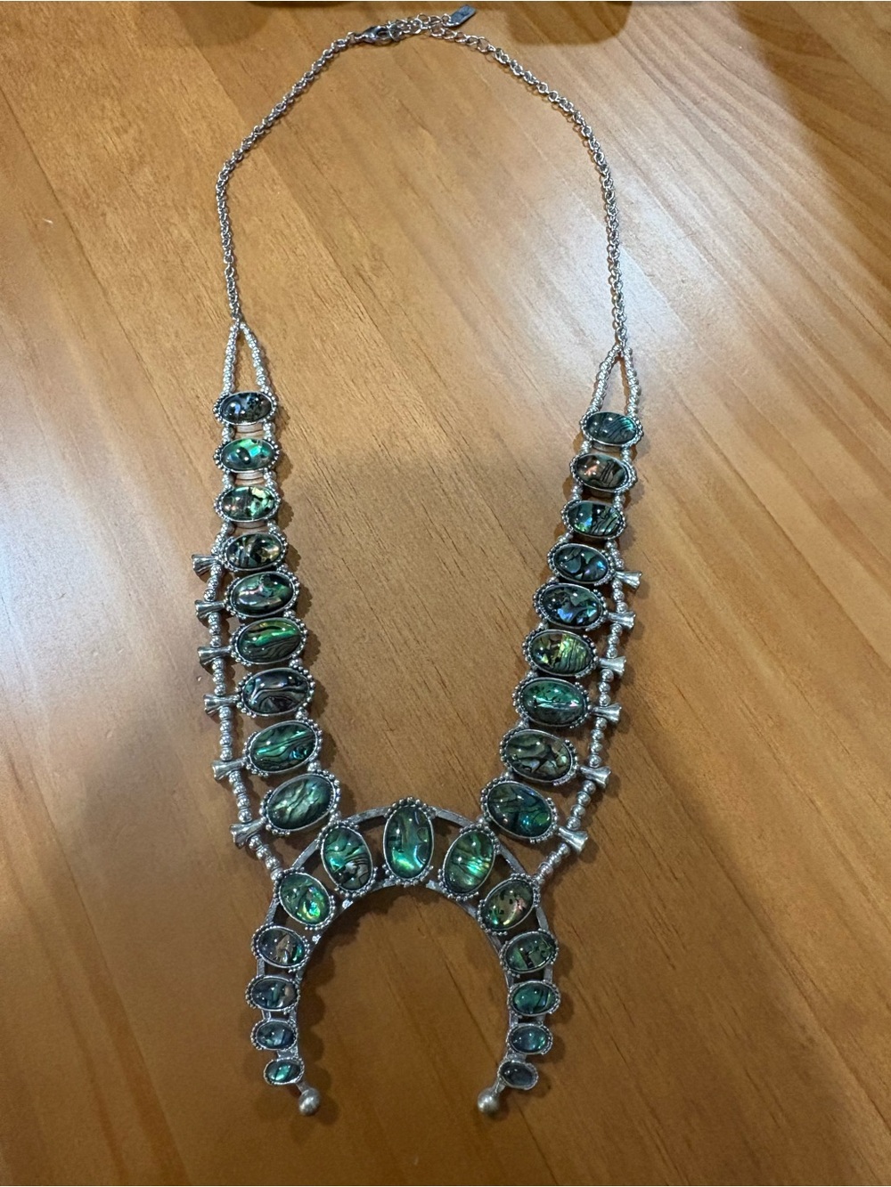 BaubleBar Silver-Tone Necklace with Green Abalone-Look Stones